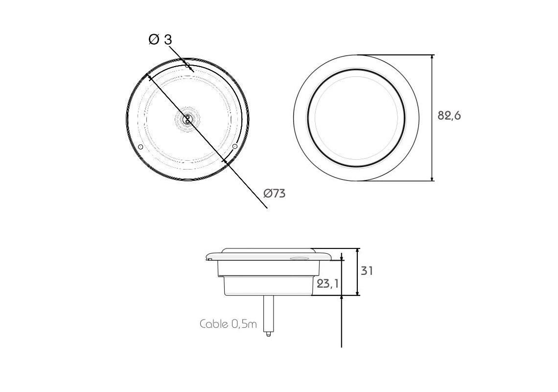 FEU RECUL LED À ENCASTRER - 12/24V + CABLE 0,5M